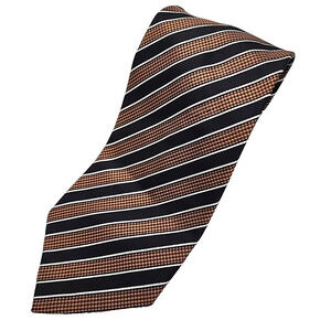 Ertu Silk Necktie Classic Gold & Black Stripes - Italy - Like New